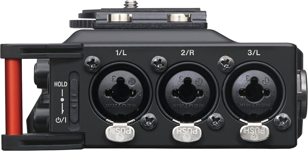 TASCAM Tragbarer 4-Kanal-Audio-Recorder für Videofilmer, 4 Kombi-XLR/TRS-Eingänge, 2 interne Mikrofo