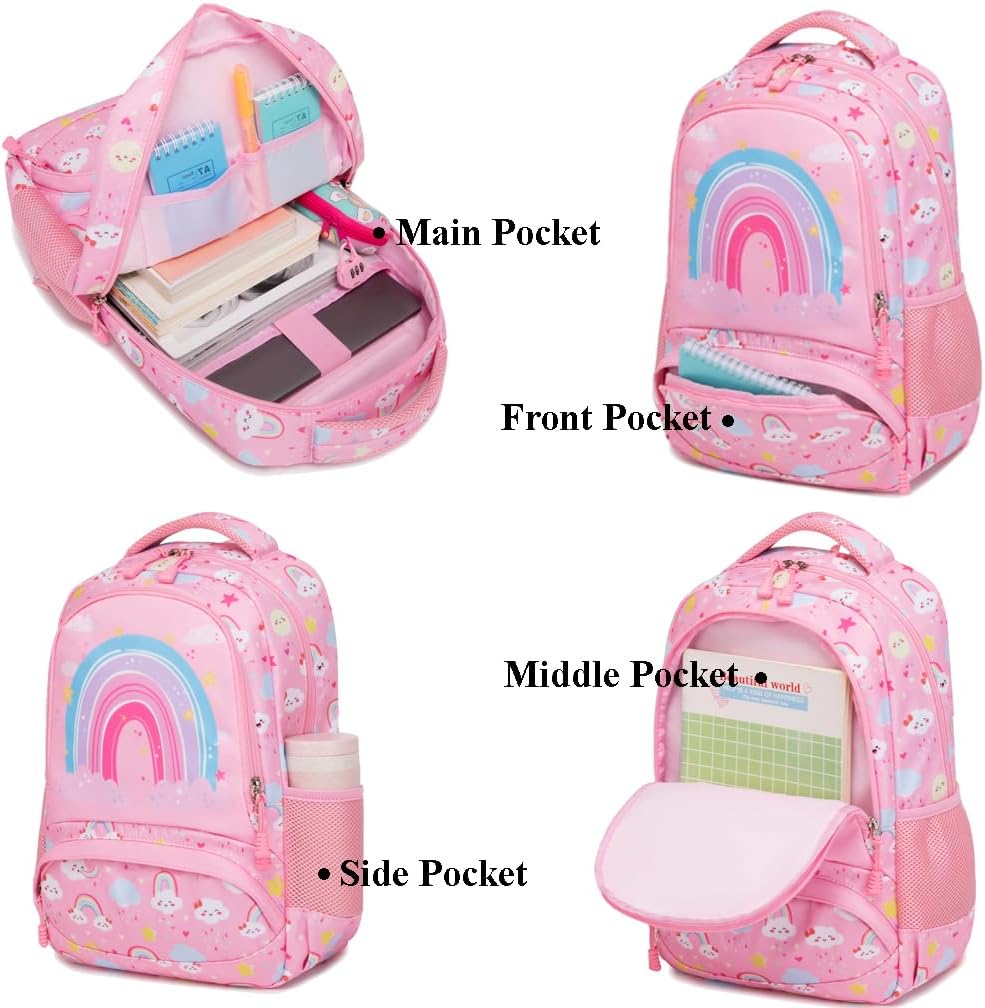 Kimwadalh Schulrucksack Mädchen Rucksack Leichtgewicht Kinderrucksack Regenbogen Schulranzen für Mäd