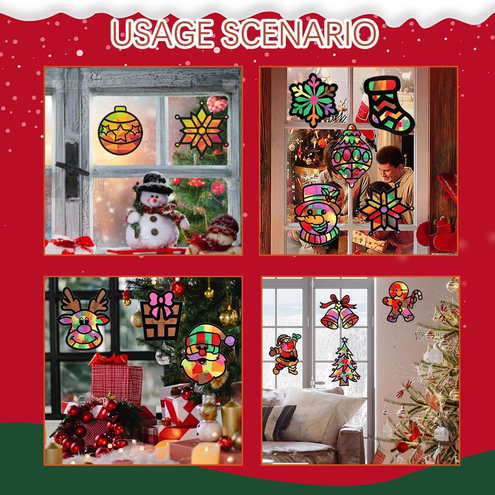 TUIBEIDAMAI Weihnachten Basteln Kinder, 24 Stück Fensterbilder, Sonnenfänger Bastelset, Bastelvorlag