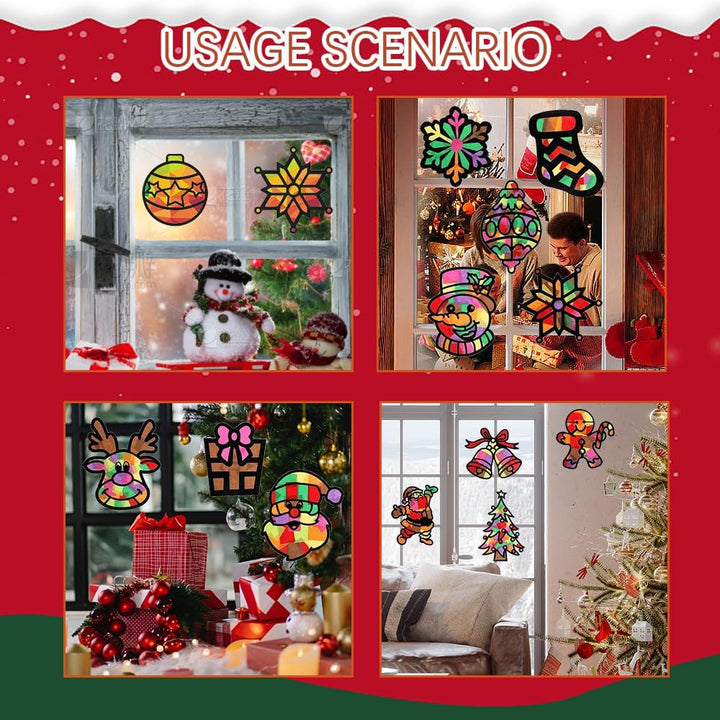 TUIBEIDAMAI Weihnachten Basteln Kinder, 24 Stück Fensterbilder, Sonnenfänger Bastelset, Bastelvorlag