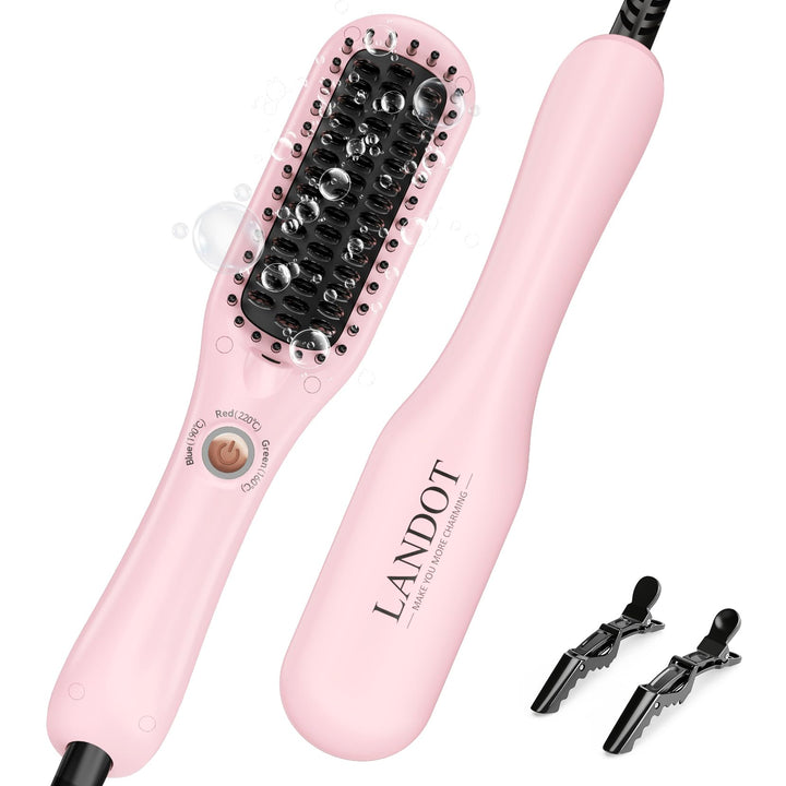 LANDOT Mini Glättbürste Haarglätter Bürste: Glätteisen & Haarbürste 2in1 für Einfaches und Schnelles