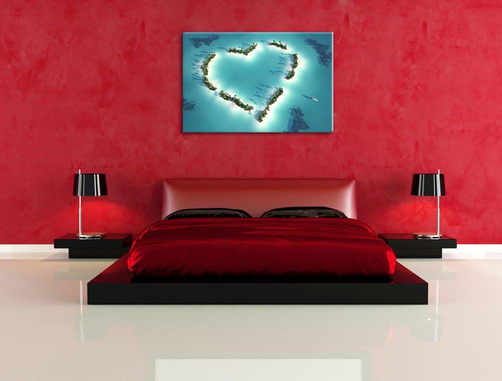 Herz geformt aus Inseln, Format: 100x70 auf Leinwand, XXL riesige Bilder fertig gerahmt mit Keilrahm