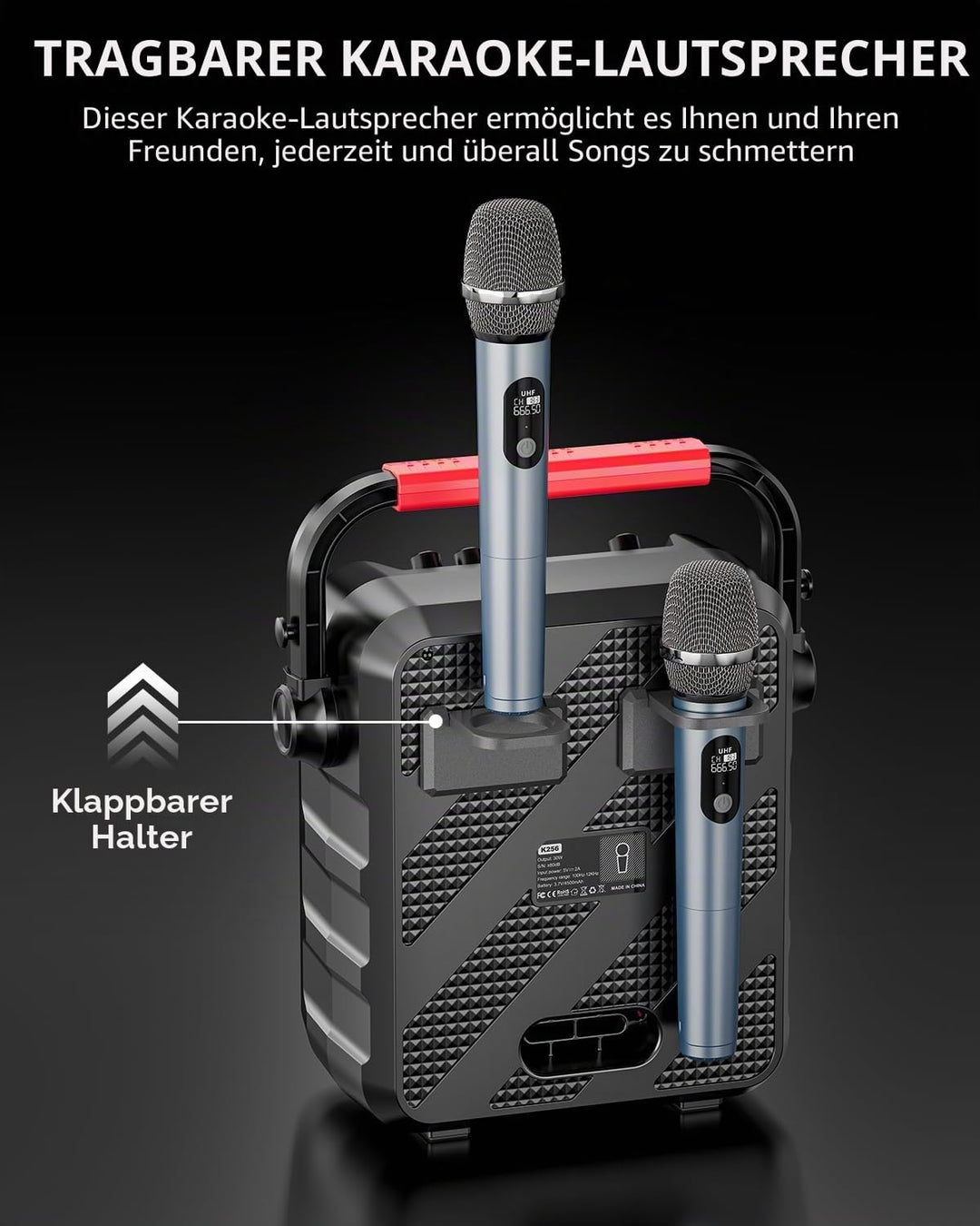 Karaoke Maschine mit 2 Mikrofonen, tragbarer Bluetooth Karaoke Anlage mit LED Lichtern,eignet Sich f
