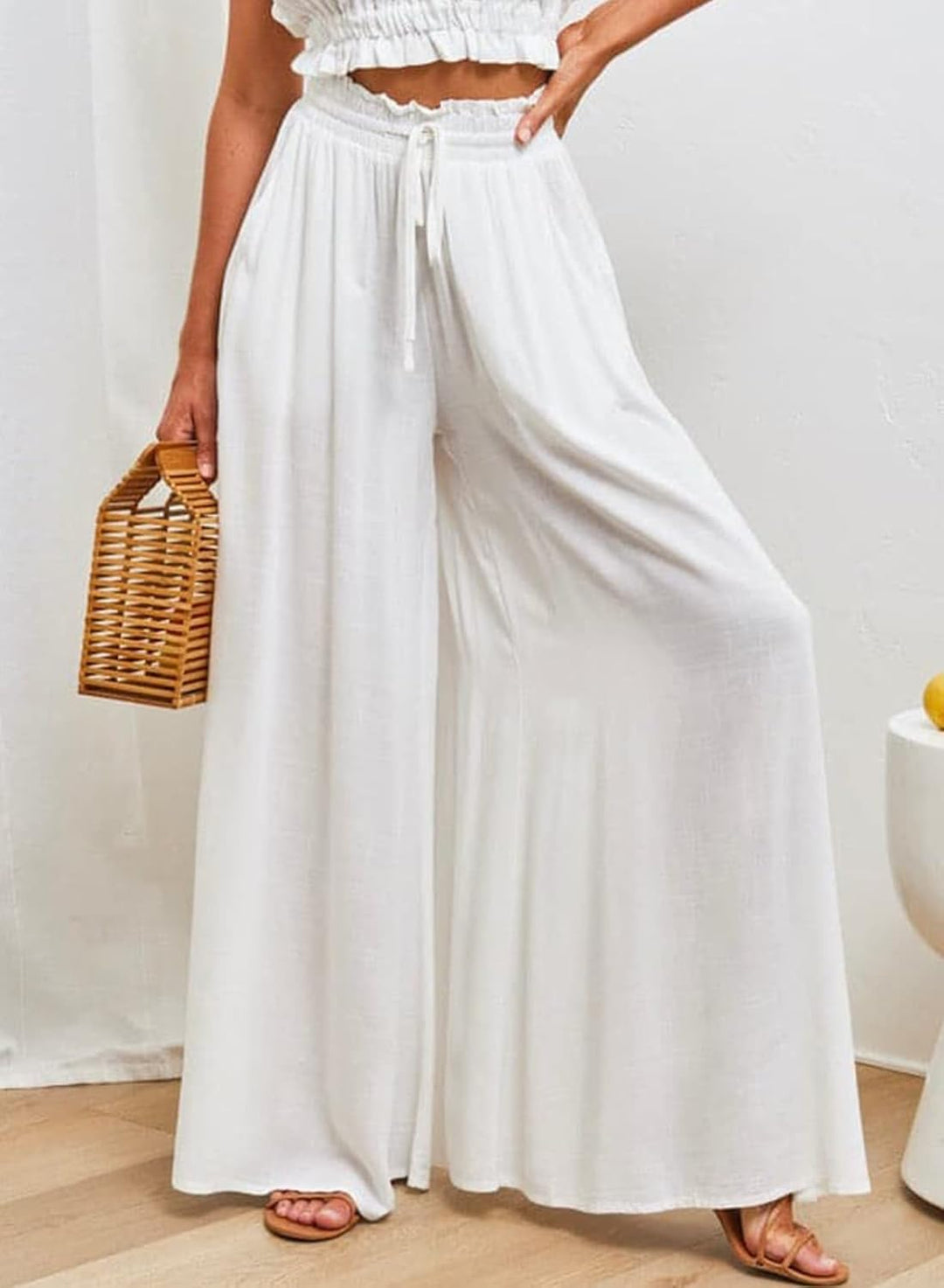 Dokotoo Sommerhose Damen Leicht Palazzo Hose Elegant Sommer High Waist Baggy Leinenhose Freizeithose
