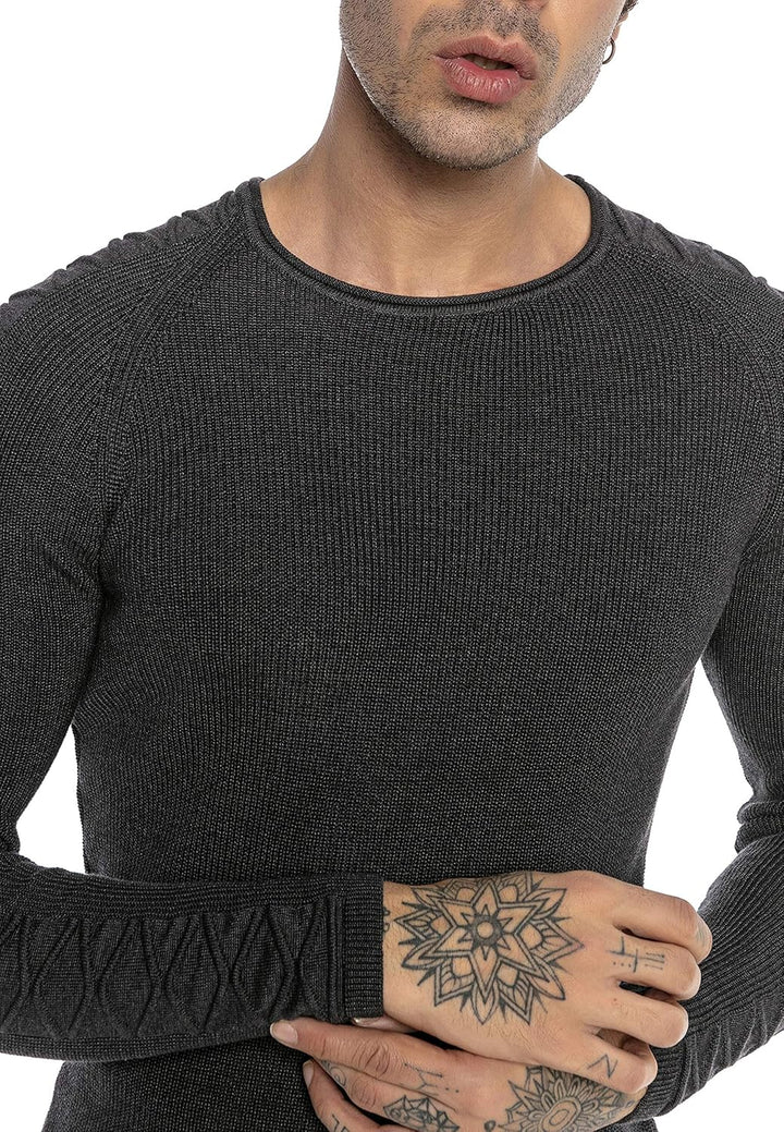 Red Bridge Herren Strickpullover Pullover Slim-Fit Cross Lines, Grau