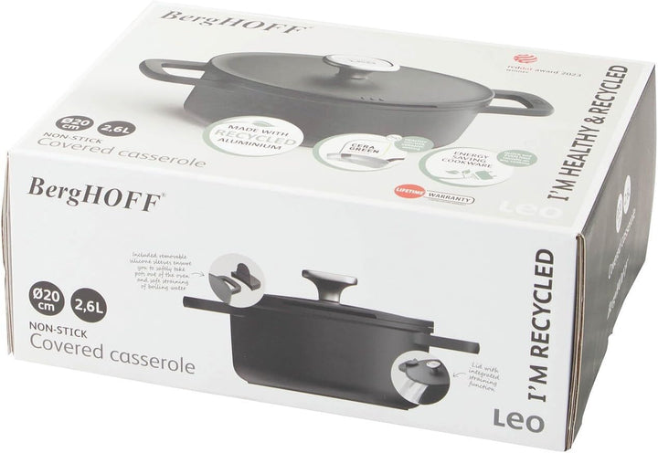 Berghoff LEO Phantom Antihaftdeckelkasserolle 20 cm, Schwarzes 2.6 Liter