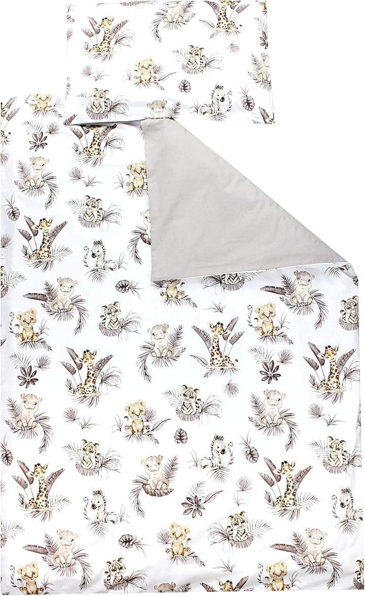 TupTam Kinder Bettwäsche Gemustert 2-Teilig Wendebettwäsche, Farbe: Beige Löwe Blätter/Beige, Grösse