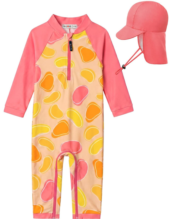 weVSwe Baby Mädchen Langarm Badeanzug UV-Schutz UPF 50+ Einteiler mit Kleinkind Sonnenhut Flap Cap 0