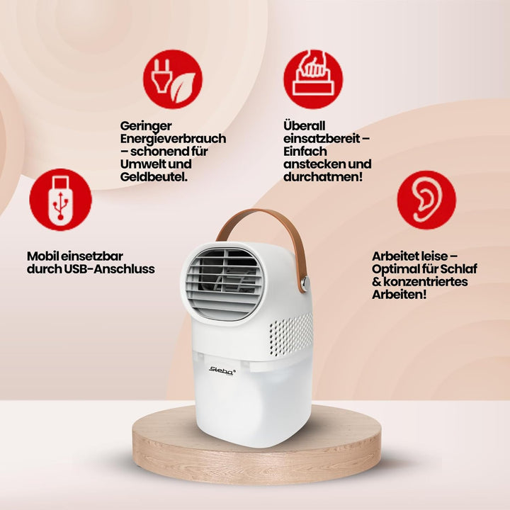 Steba Mini-Luftwäscher mit Ventilatorfunktion, 3in1- Luftreiniger, befeuchter und Ventilator, 3 Leis