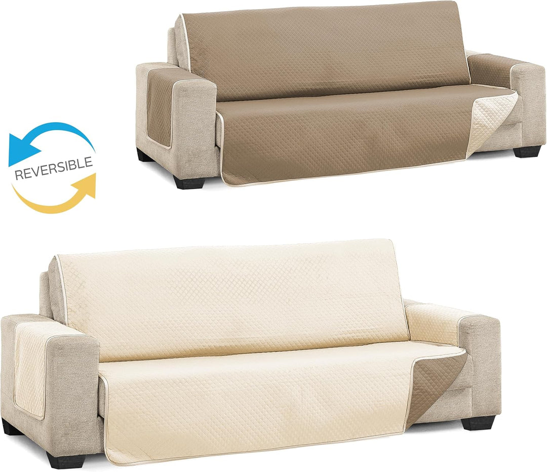 Martina Home Diamond Sofabezug, gesteppt, wendbar, Beige/Leder, 3-Sitzer Beige/Leder 3 Sitzer, Beige