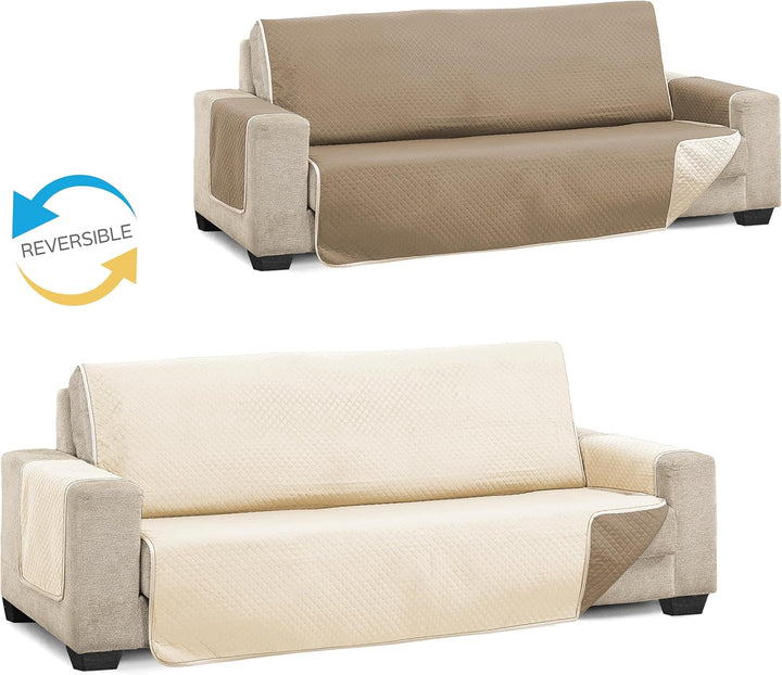 Martina Home Diamond Sofabezug, gesteppt, wendbar, Beige/Leder, 3-Sitzer Beige/Leder 3 Sitzer, Beige