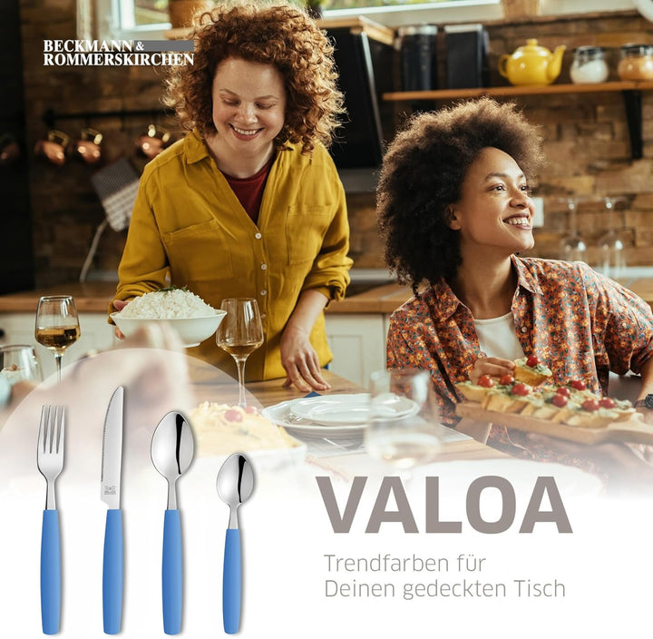 Beckmann & Rommerskirchen VALOA Besteck Set 16-tlg, 4 Personen, Hellblau | Hochwertiges, hochglanzpo