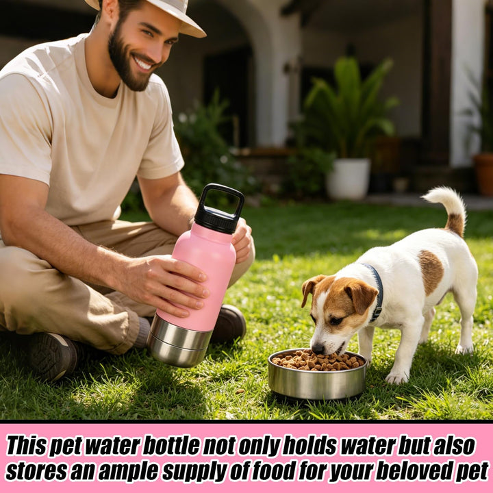Trinkflasche Hunde für Unterwegs, 1000ml Reiseflasche 3-in-1 für Hunde &amp; Katzen aus Edelstahl mit Wa