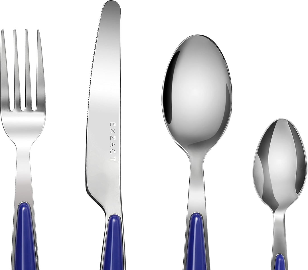 EXZACT Rostfrei Stahl Besteck Set einem Plastikhalter 24 PCS - Farbige Griffe - 6 Gabeln, 6 Messer,