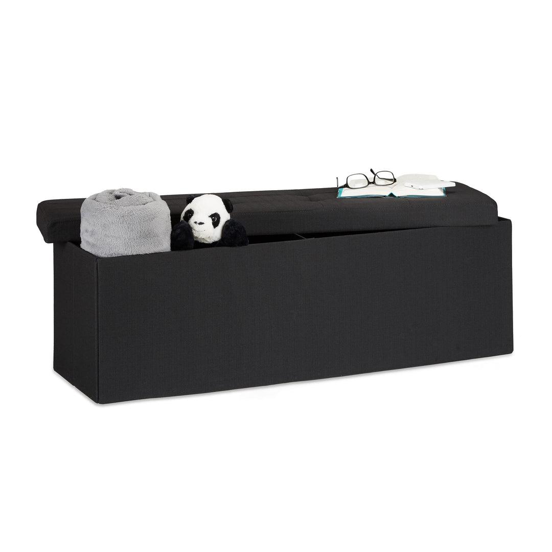 Relaxdays Faltbare Sitzbank XXL, Sitzcube mit Stauraum, Sitzwürfel aus Leinen, mit Deckel, HBT 38 x