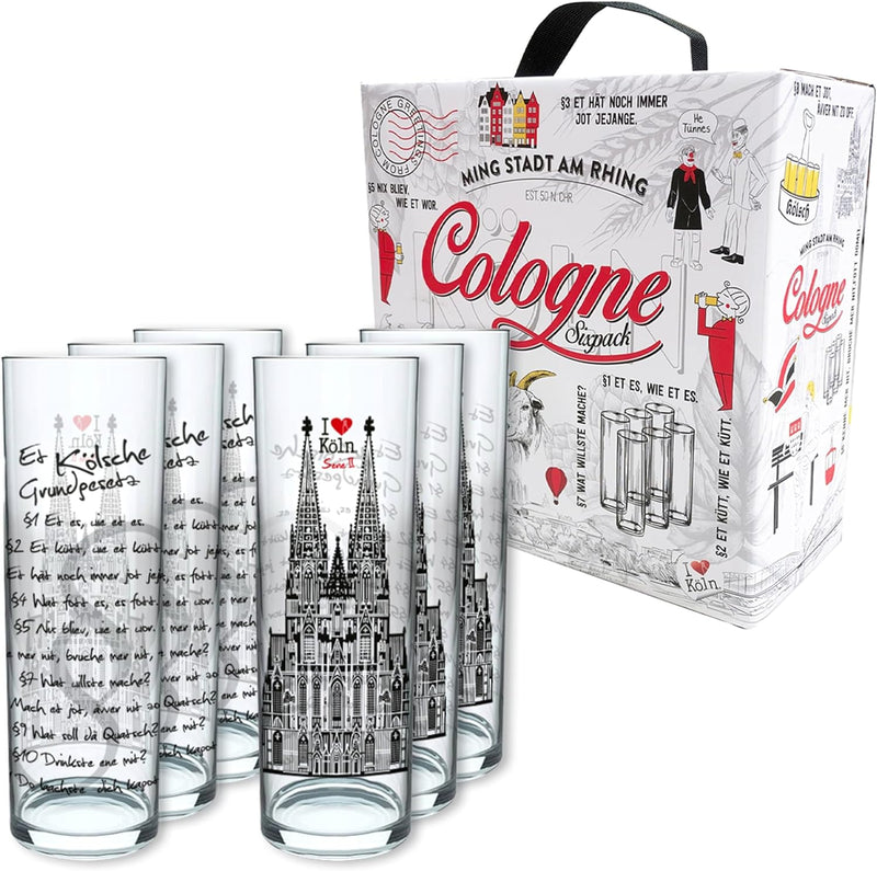 3forCologne Kölschglas | 6er Pack je 0,2ml | Kölsches Grundgesetz & | Biergläser, Kölsch-Stangen, Tr