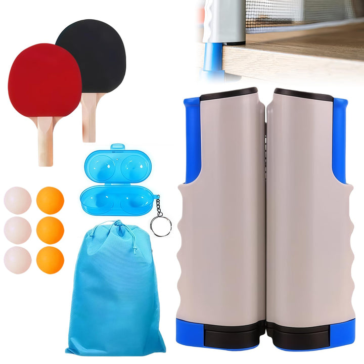 Profi Tischtennisschläger Set: 2 Tischtennisschläger + Einziehbarem Netz + 6 Tischtennis Bälle + 1 T
