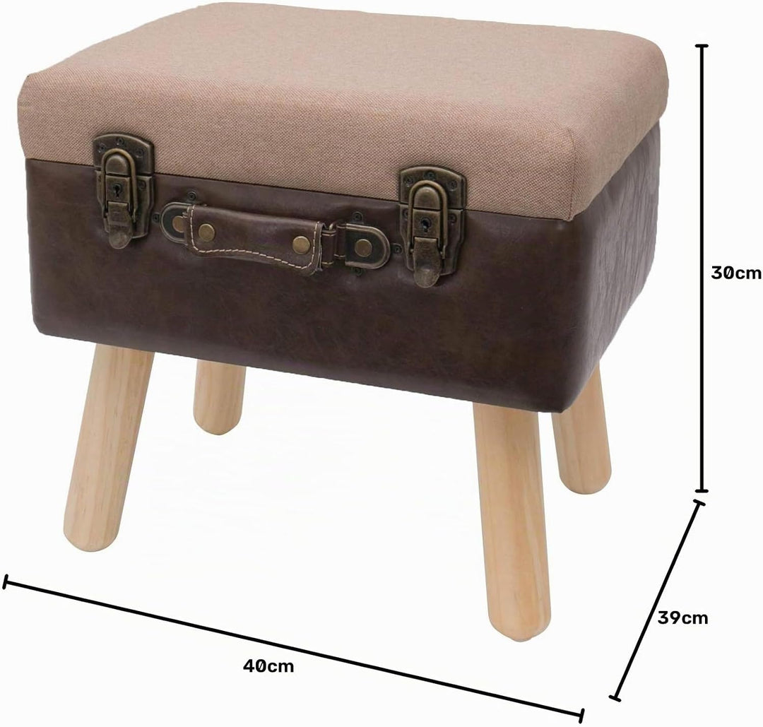 HMF Vintage Sitzhocker mit Stauraum aus Holz | 40 x 32 x 39 cm | Braun | Klassik