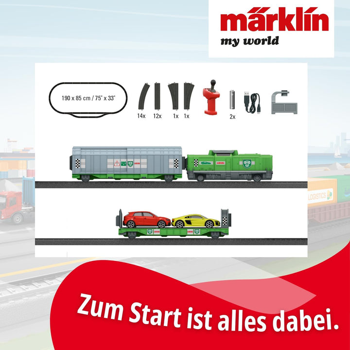 Märklin My World - 29347 Startpackung Autotransport – Lokomotive mit Waggons & Autos – Licht, Sound,