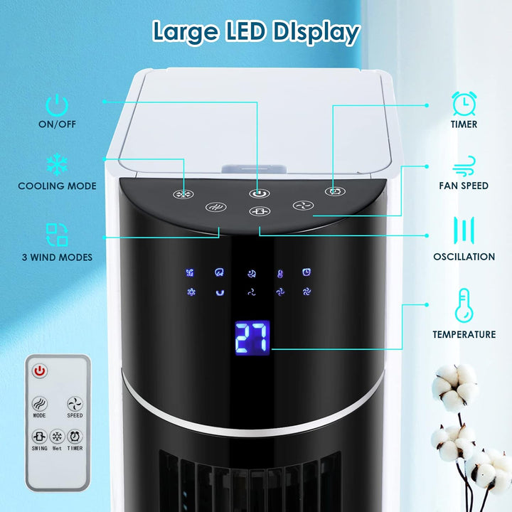 LIFERUN 104CM Turmventilator mit Fernbedienung und Wasserkühlung, 4 in 1 mit Kühlung Befeuchtung Rei