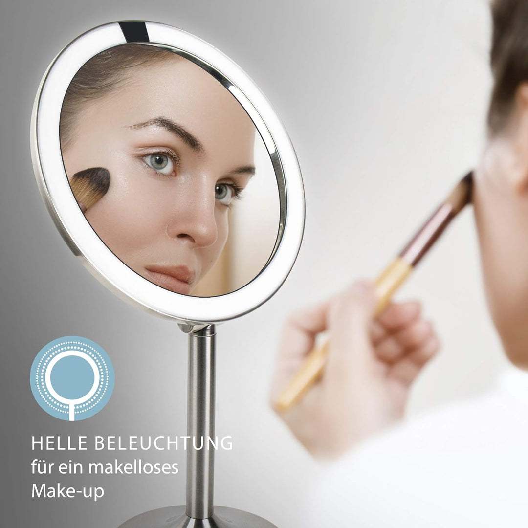 HoMedics drehbarer Kosmetikspiegel mit Annäherungssensor, vergrössernder LED-Spiegel, stabiler Stand