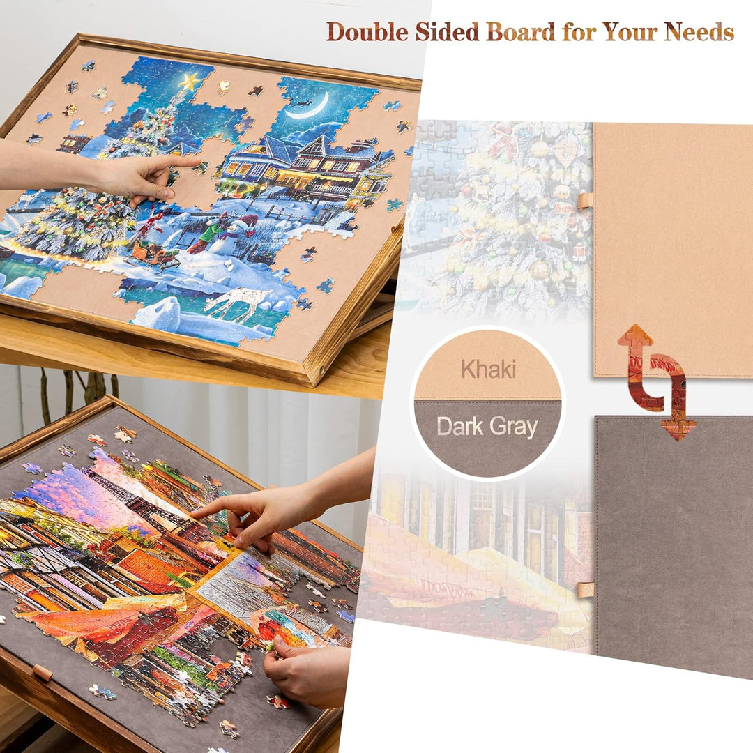 Becko US 1000 Piece Jigsaw Puzzle Board with Clear Cover, Jigsaw Puzzle Table Double Sided Board wit