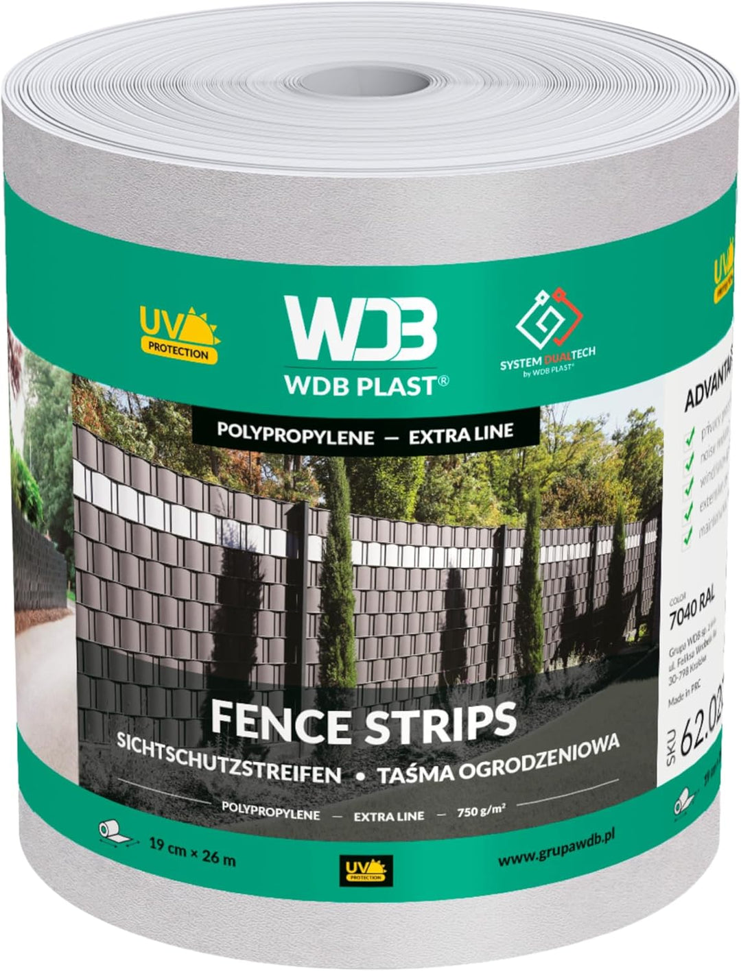 WDB - Sichtschutzstreifen für Doppelstabmatten - 19 cm x 26 m - Hart PP Windschutz – Lederoptik (Ora