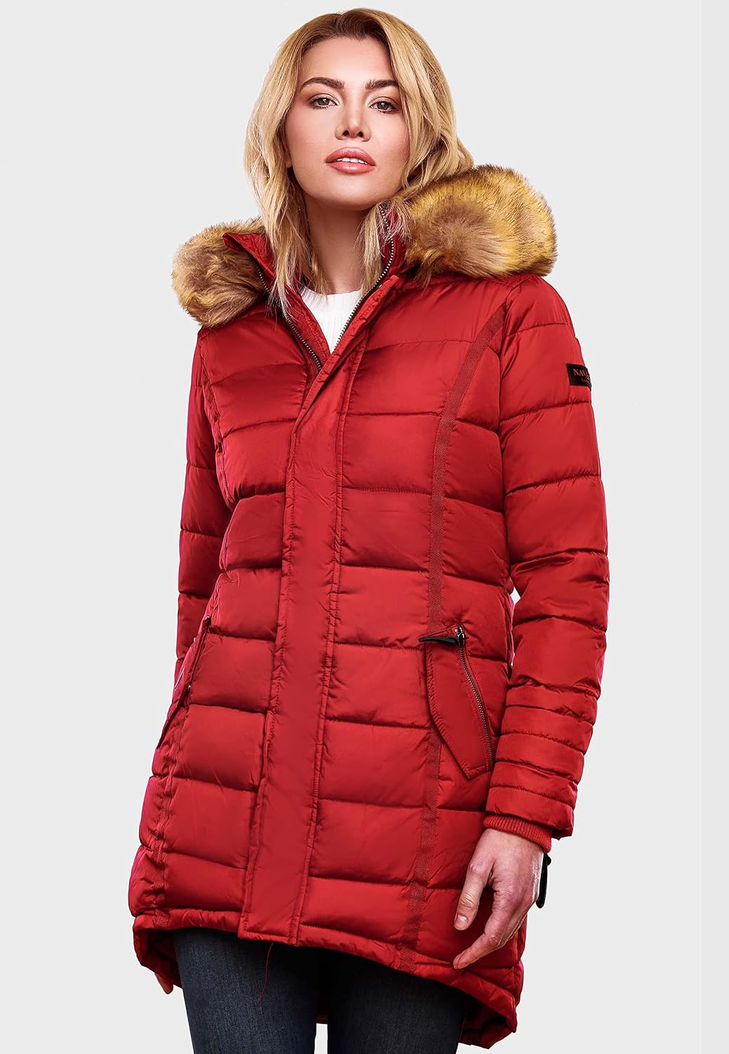 Navahoo Damen Warmer Winter Steppmantel Papaya XS-XXL M Rot, M Rot