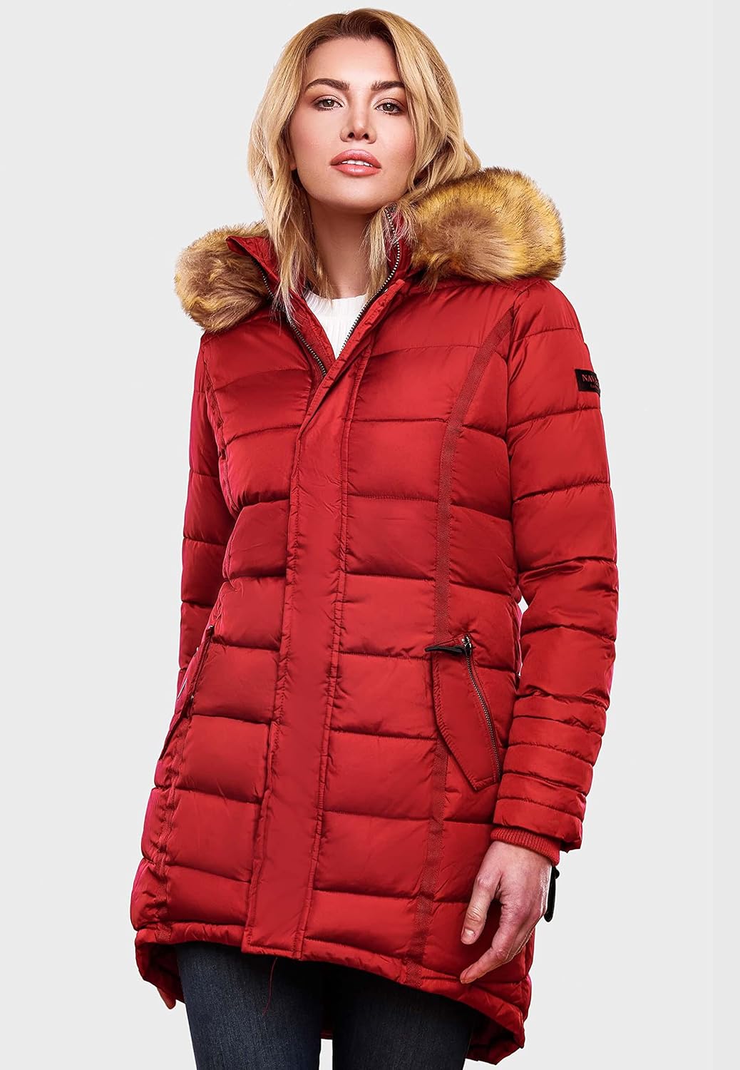 Navahoo Damen Warmer Winter Steppmantel Papaya XS-XXL M Rot, M Rot