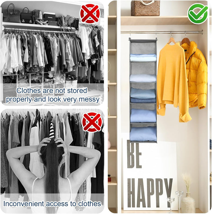AiQInu Hängeregal Kleiderschrank,Hängeaufbewahrung Schrank Organizer mit 5 Fächern,Faltbar Platzspar