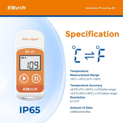 Elitech RC-5 + 10 Packs USB PDF temperature datalogger upgraded from camera shutter LCD display data