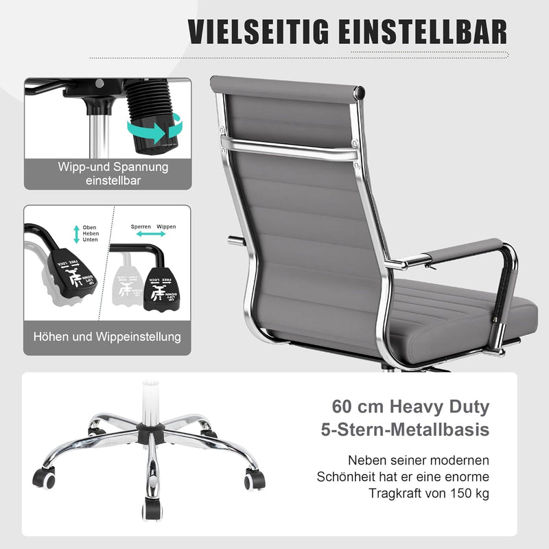 UEV Bürostuhl Ergonomisch Wippfunktion bis 150 kg belastbar Schreibtischstuhl mit Armlehne Drehstuhl