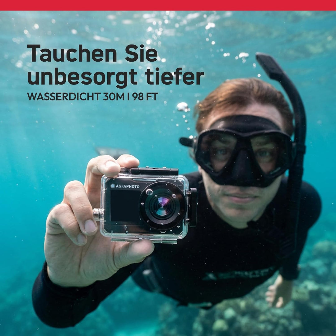 AgfaPhoto Photo Realimove AC7000 – Digital-Action-Kamera, wasserdicht 30 m (True 2,7 K, 16 MP, Dual-