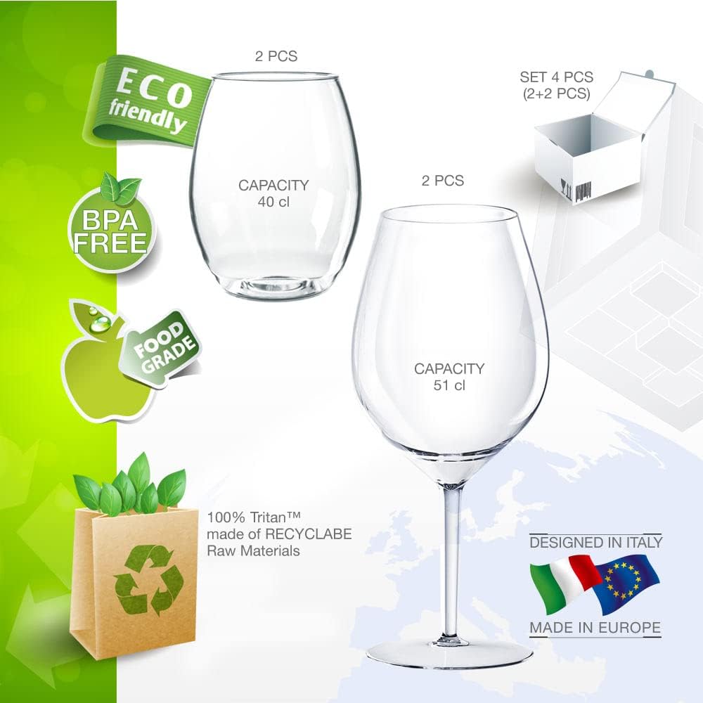 Doimoflair Weingläser aus Kunststoff bruchsicher Weinbecher Trinkgläser Cocktailglas Plastik 51 cl.