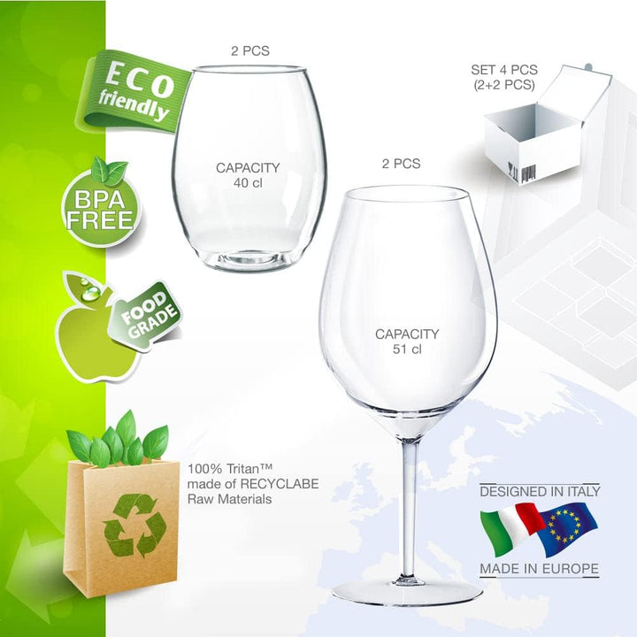 Doimoflair Weingläser aus Kunststoff bruchsicher Weinbecher Trinkgläser Cocktailglas Plastik 51 cl.