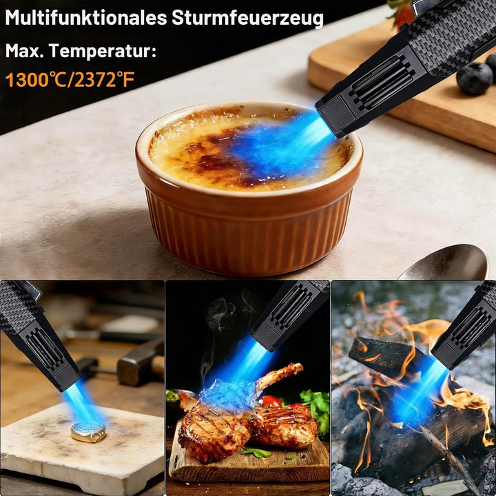 DOUBFIVSY Jet Flammen Feuerzeug mit Geschenkbox, Sturmfeuerzeug Winddichtes Stabfeuerzeug Gas Nachfü
