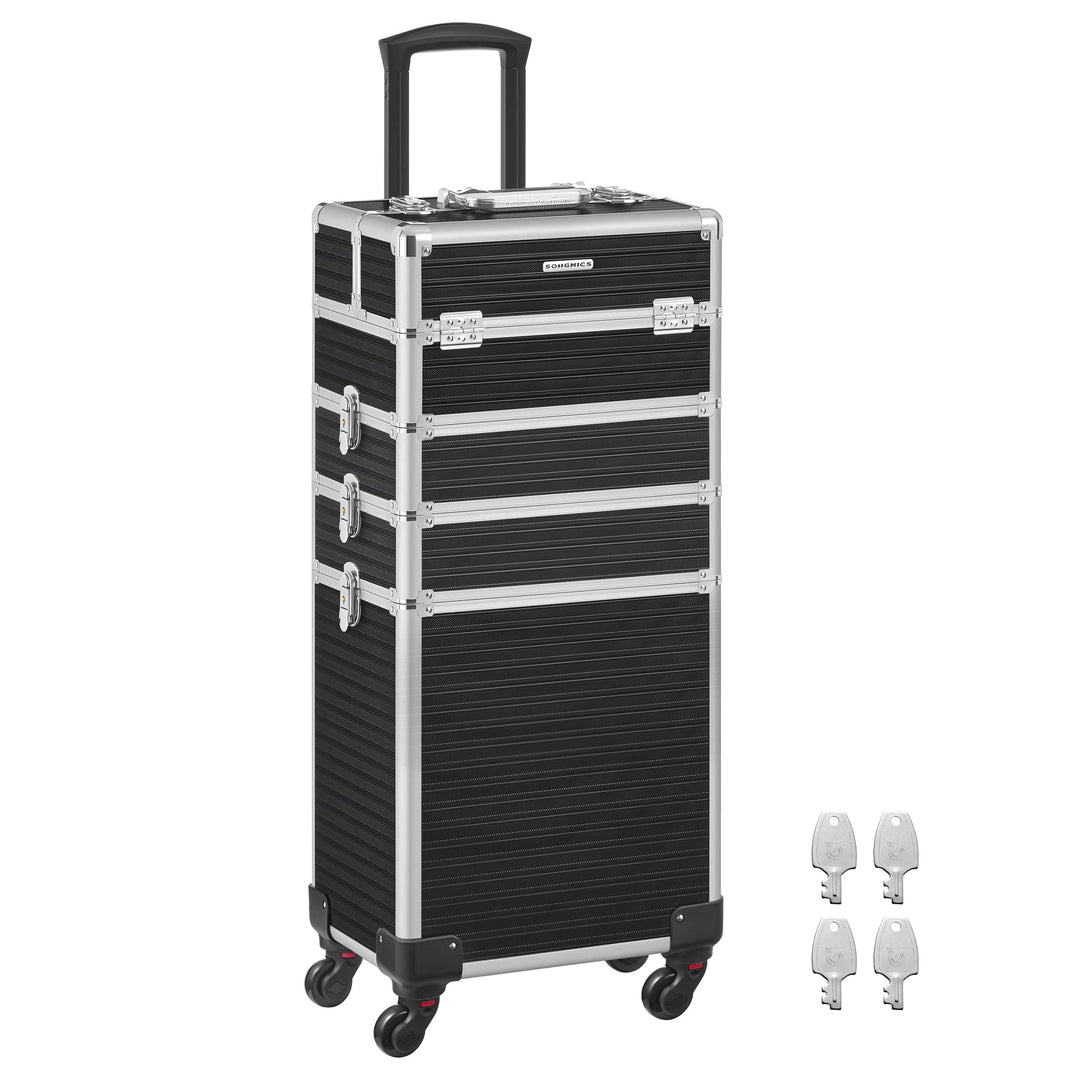 SONGMICS Kosmetikkoffer, Trolley, 4-in-1 Schminkkoffer, extra gross, Friseurkoffer, 34 x 24 x 79,3 c