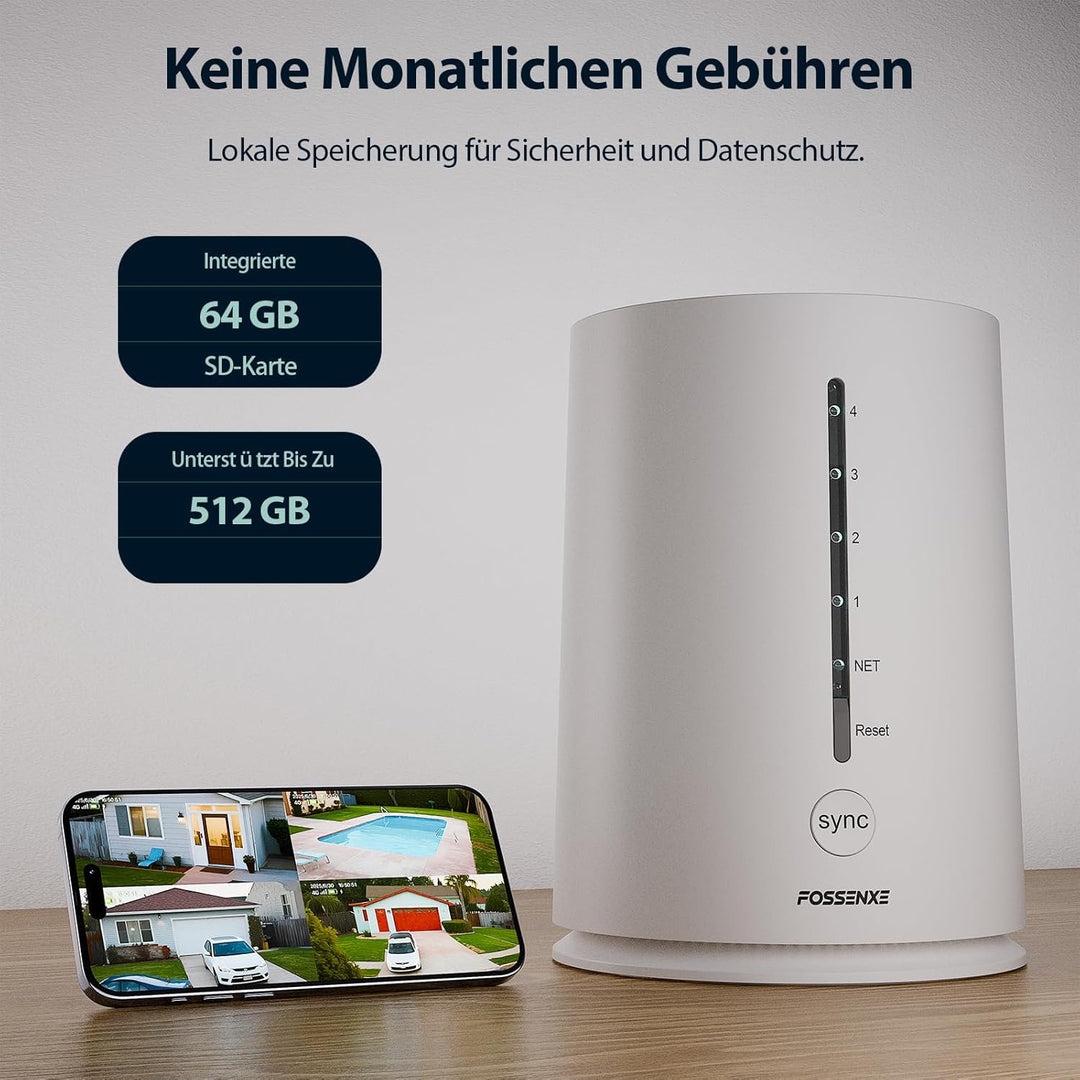 2K Überwachungskamera Aussen Solar WLAN, 2er-Kit mit Lagerbasis, Keine Gebühren, 360° Schwenken & Ne