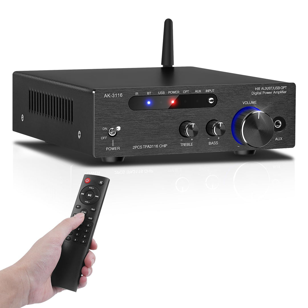 HiFi-Verstärker mit Bluetooth 5.3, AK-3116 Mini Stereo Audioverstärker 2.0-Kanal 100W x 2 Empfänger