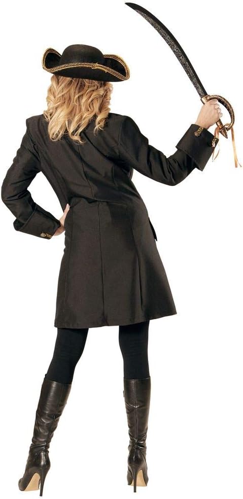 shoperama Schwarzer Damen-Mantel mit goldenen Knöpfen für Piratin Fluch der Karibik Kostüm Seeräuber