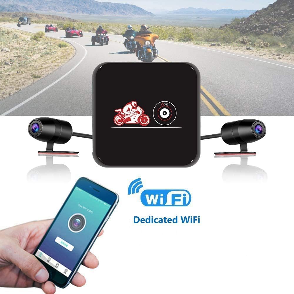 VSYSTO Dashcam Motorrad Motorrad Kamera 1080p Doppellinse Kamera Motorrad Vorne Hinten WiFi 130° Wei