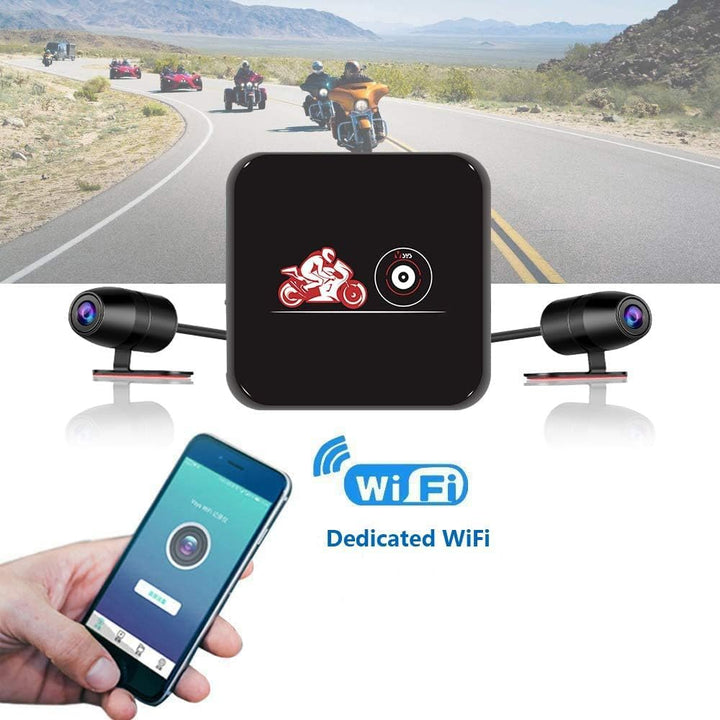 VSYSTO Dashcam Motorrad Motorrad Kamera 1080p Doppellinse Kamera Motorrad Vorne Hinten WiFi 130° Wei