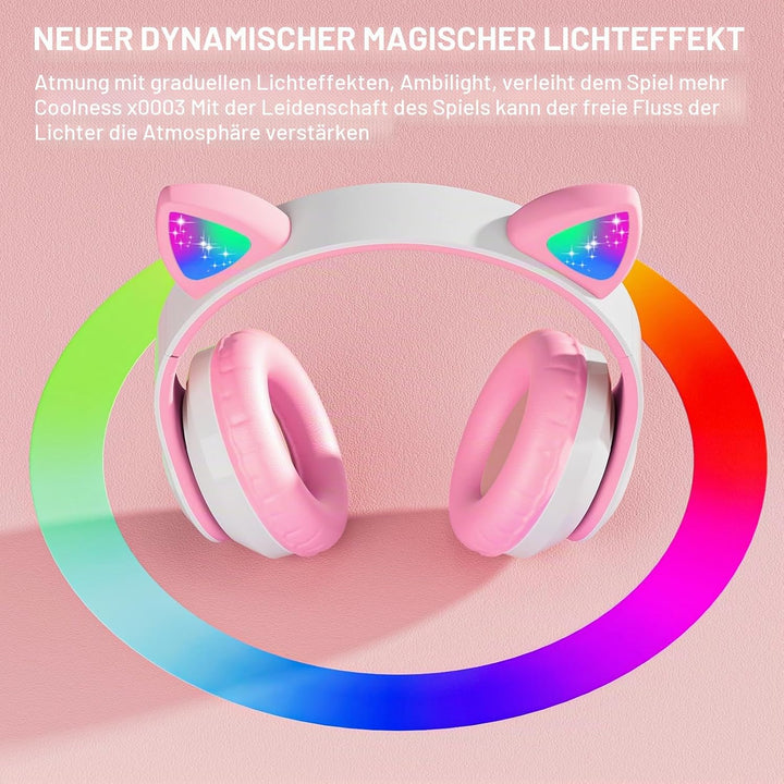 Katzenohr Kopfhörer Kindergeburtstag Geschenke Kind LED Katzenohren Faltbar Kabellose Bluetooth Over