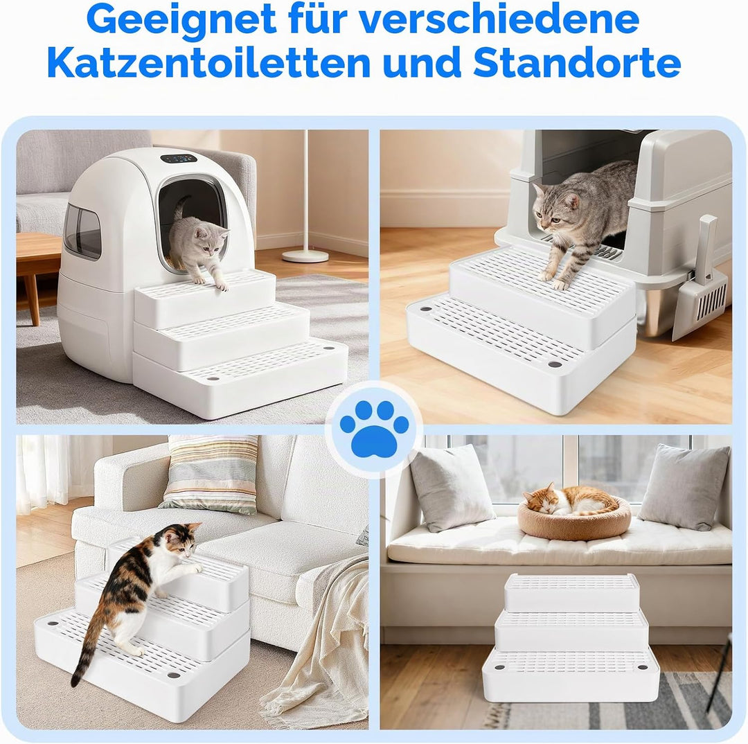 Verstellbare 3-stufige Katzentoilettenrampe, Katzen Treppen &amp; Stufen mit Filterfunktion, leicht zu r