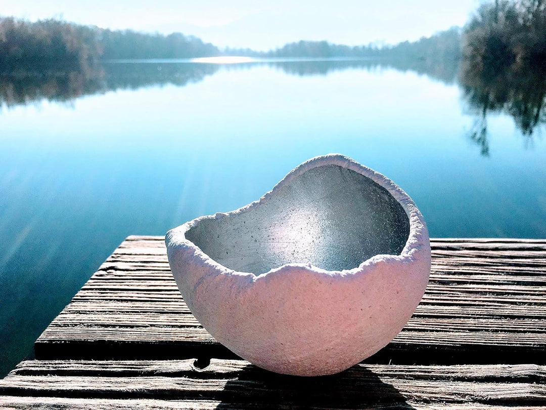 Stoamandal Lichtschale silber - S (15cm) - Beton weiss | Unikat handmade | Geburtstagsgeschenk | Gar