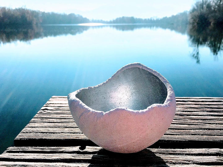 Stoamandal Lichtschale silber - S (15cm) - Beton weiss | Unikat handmade | Geburtstagsgeschenk | Gar