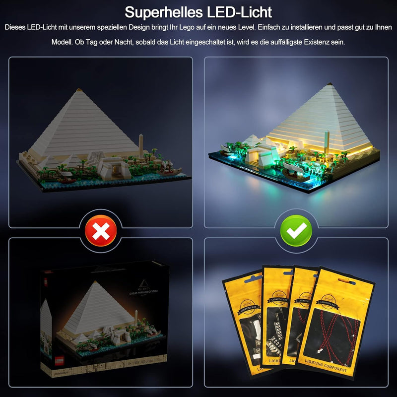 BrickBling Led Licht Set für 21058 Architecture Cheops-Pyramide Bausatz (Ohne Lego Set, Nur Lichter)