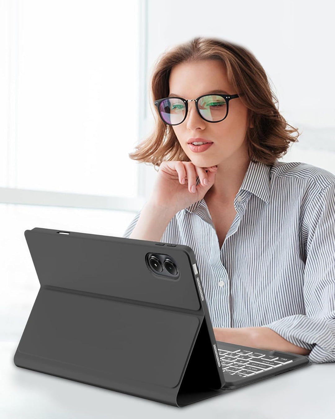 Hülle mit Tastatur und 7-Farben-LED für Xiaomi Redmi Pad Pro 12,1" & Poco Pad (2024), Deutsche Bluet