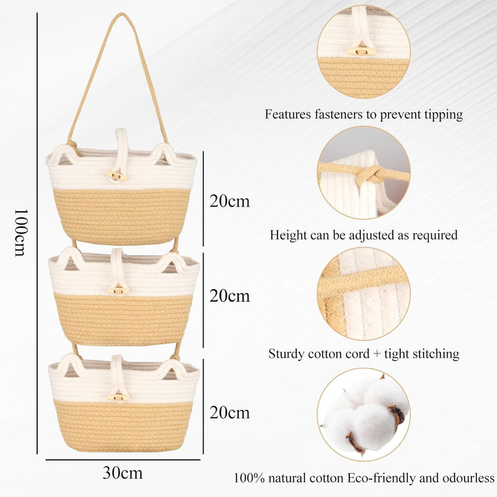 3 Stock Hängekorb Wand 30×20cm, Baumwollstoff Hängekörbe mit Haken Stabil und Kippsicher, Hängekorb