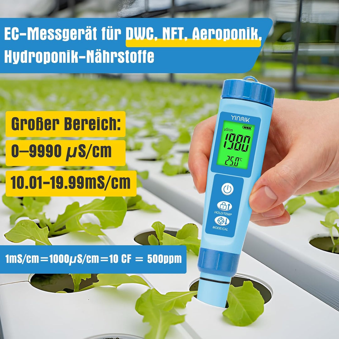 pH Messgerät Wasser, pH EC Messgerät Grow, TDS-Tester für Trinkwasser, YINMIK pH EC Messgerät für Hy